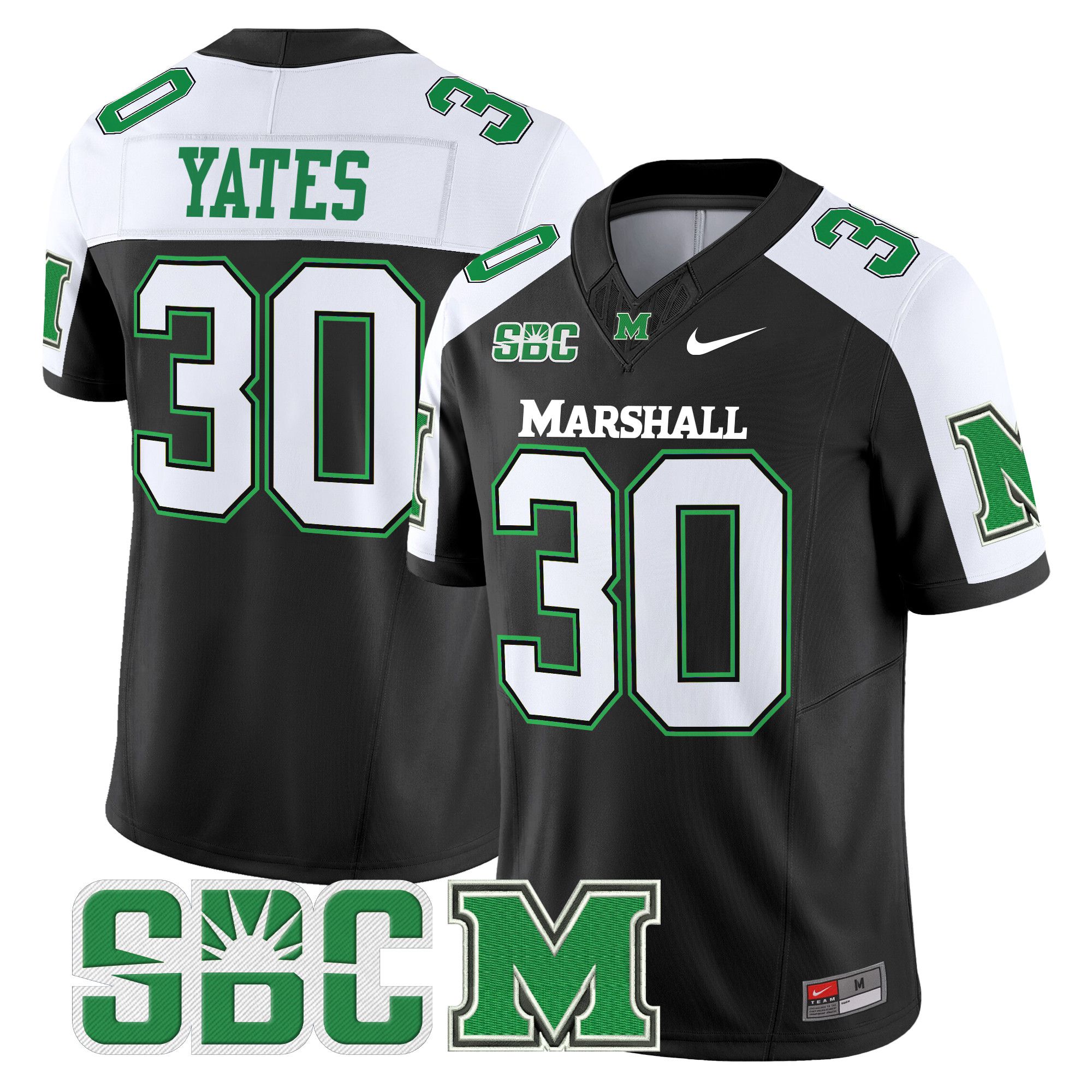 Men Marshall Thundering Herd #30 Yates Black Nike 2024 Vapor Limited NCAA Jersey->customized ncaa jersey->Custom Jersey